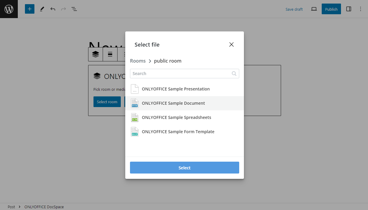 Adding a DocSpace file to the WordPress page