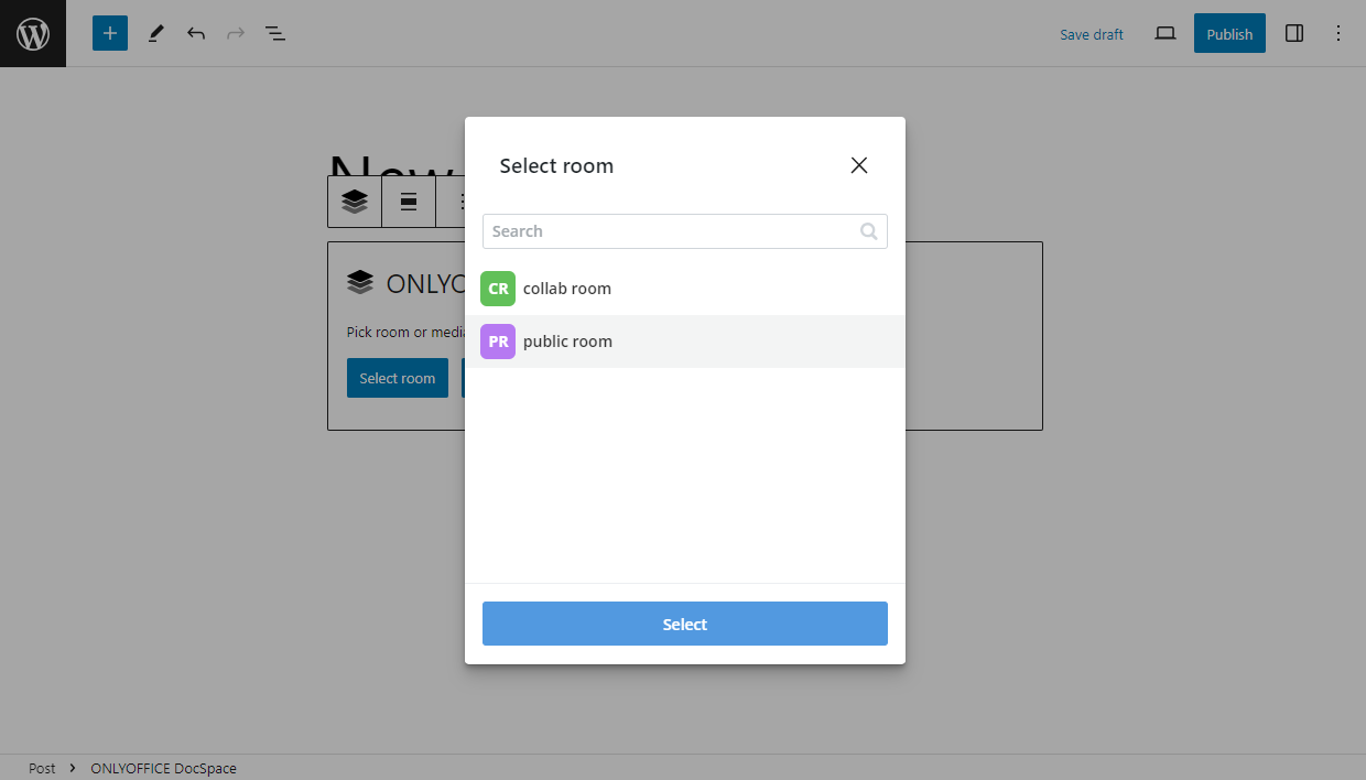 Adding a DocSpace room to the WordPress page