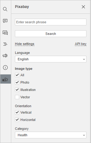 Pixabay settings