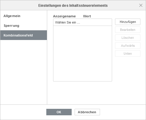 Combo box settings window