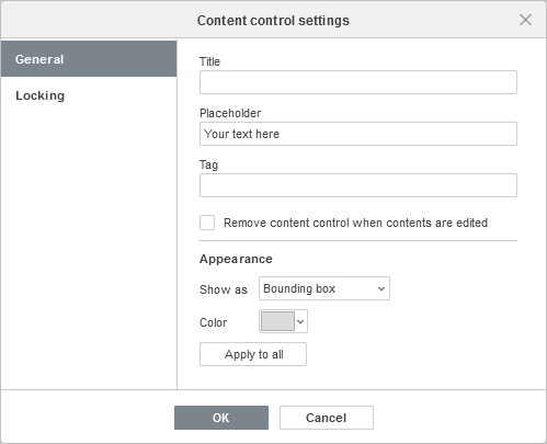 Content Control settings window - General