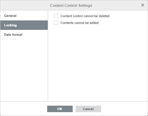Content Control settings window - Locking