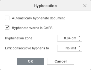 Hyphenation settings