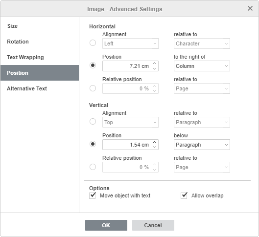 Image - Advanced Settings: Position