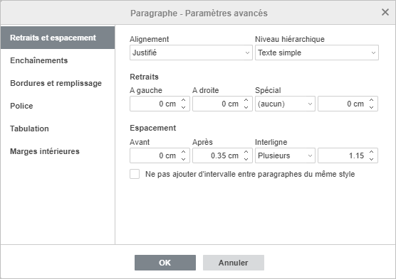 Paragraph Advanced Settings - Indents & Spacing