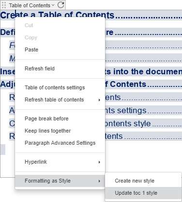 Update Table of Contents style
