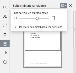 Seitenminiaturansichten Einstellungen
