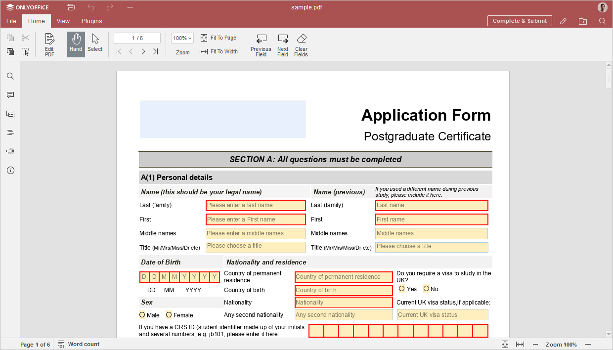 Fillable form