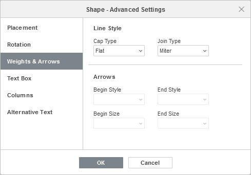 Shape Properties - Weights & Arrows tab