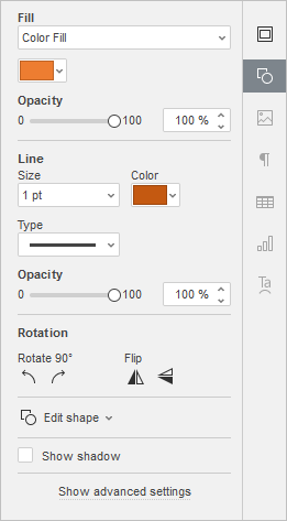 Shape settings tab
