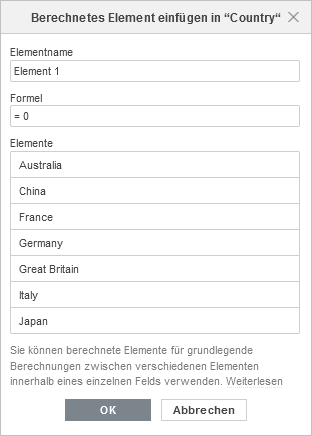 Berechnete Elemente Fenster