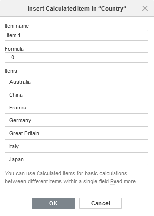 Calculated Items window