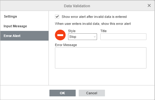 Data validation - error alert settings