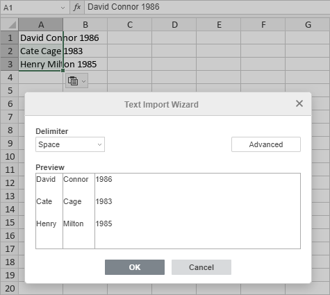 Text import wizard