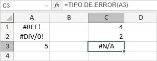 Función TIPO.DE.ERROR