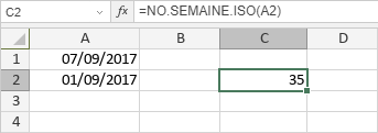 Fonction NO.SEMAINE.ISO