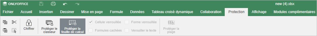 Protéger la feuille de calcul activé