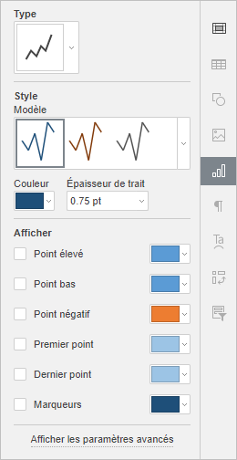 Fenêtre Paramètres du graphique du panneau latéral droit