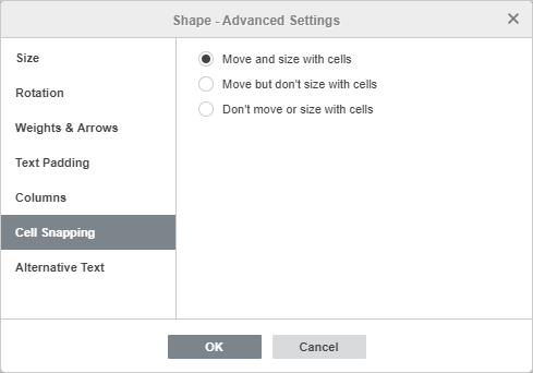 Shape - Advanced Settings: Cell Snapping