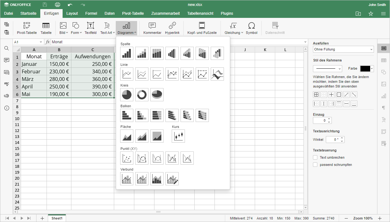 Wie kann man ein Diagramm in Excel erstellen? Schritt  1
