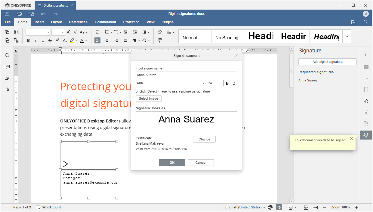 Fenster Dokument signieren