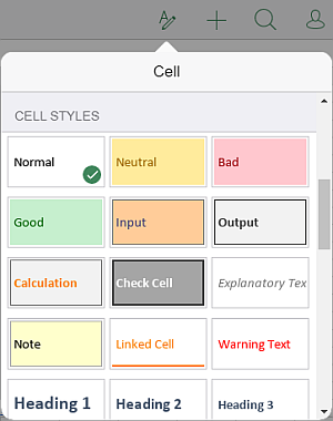 Cell styles palette