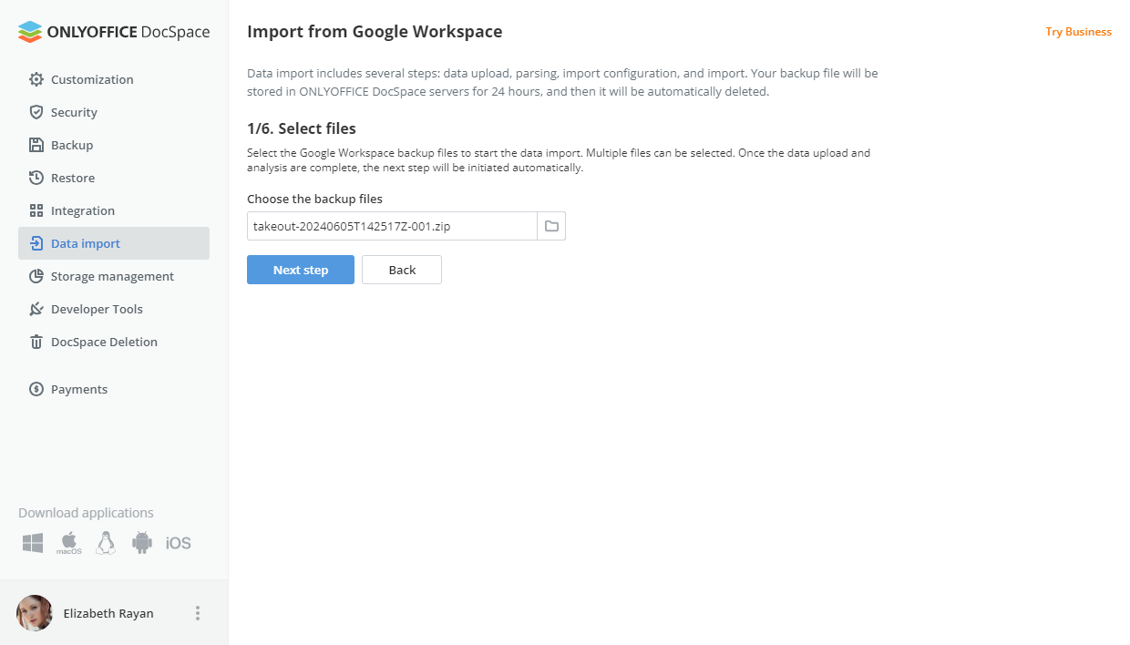 Migrating Google Workspace data to ONLYOFFICE DocSpace