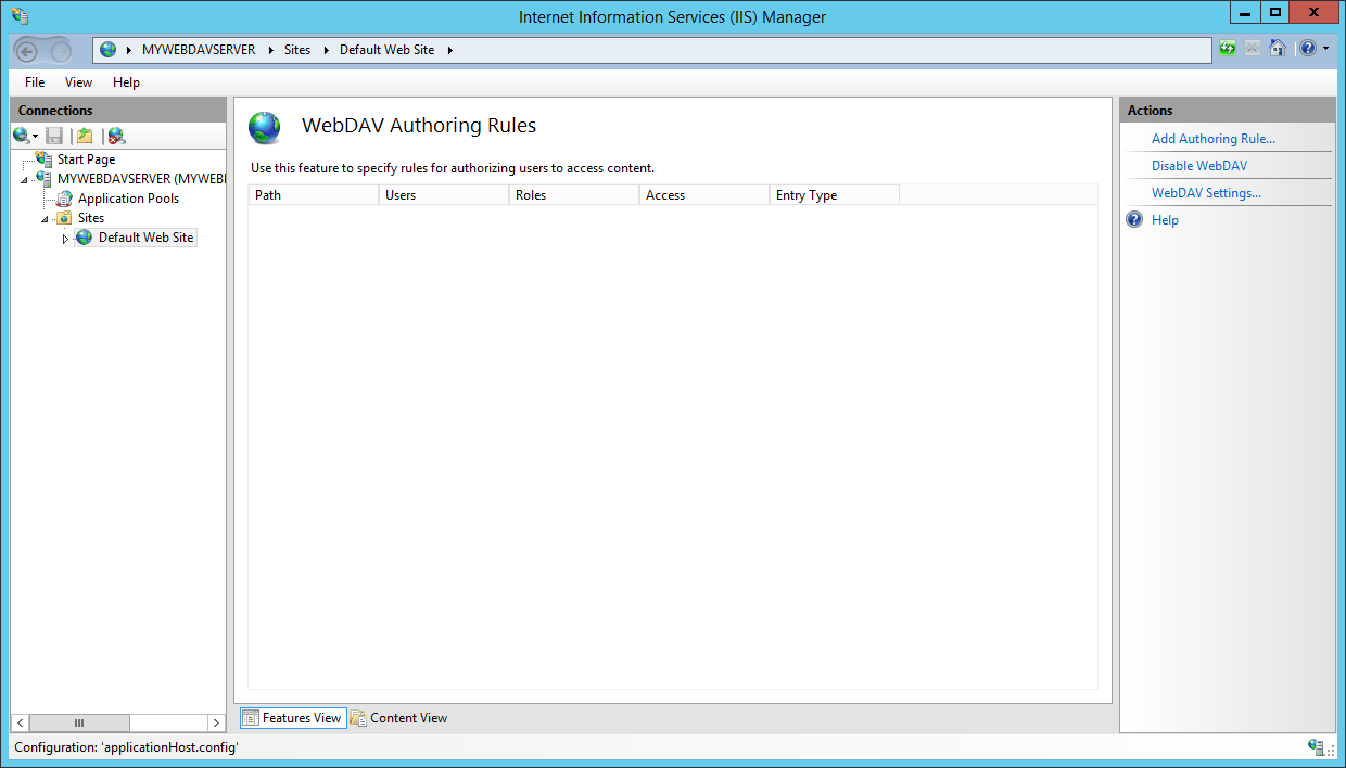 IIS Manager - WebDAV Authoring Rules