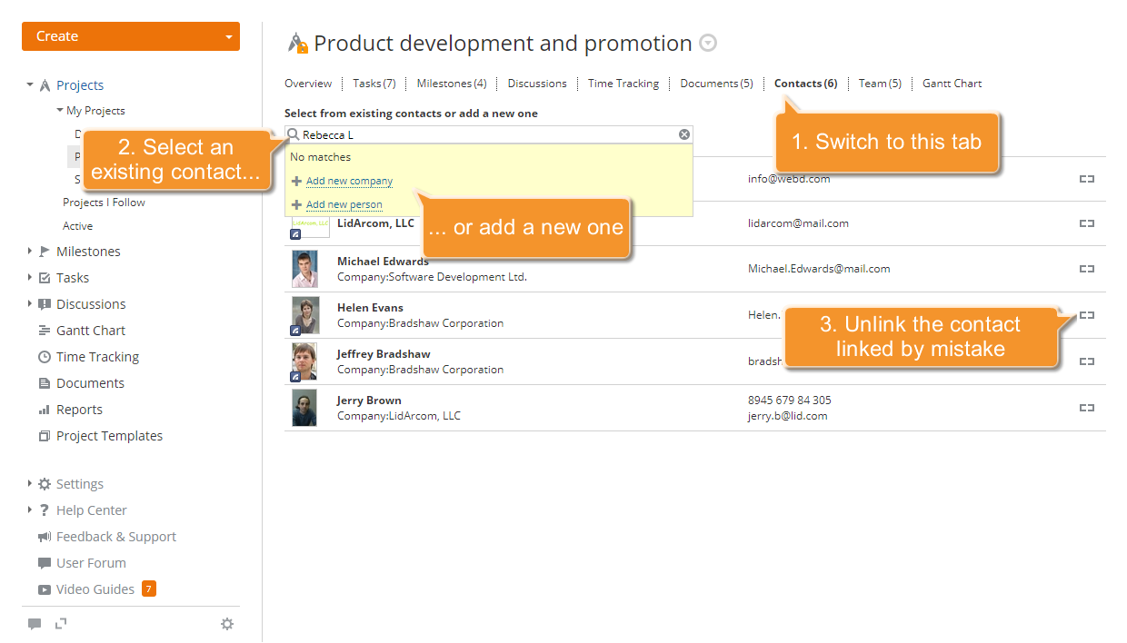 How to link your project with a CRM contact? Step 3