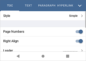 Adjust table of contents