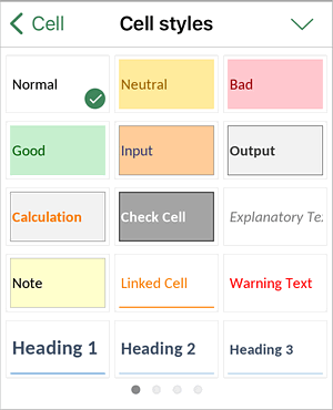 Cell styles palette