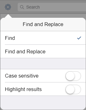 Search options panel