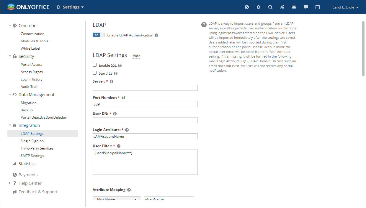 LDAP settings - users