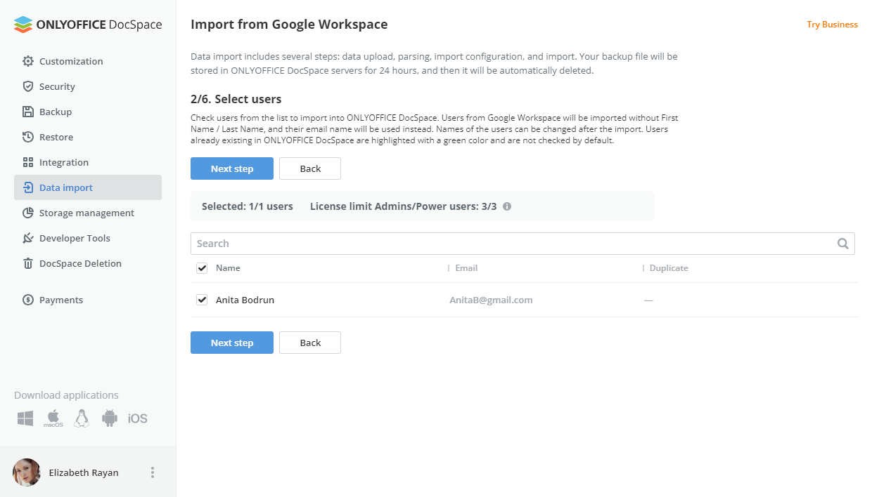 Migrating Google Workspace data to ONLYOFFICE DocSpace