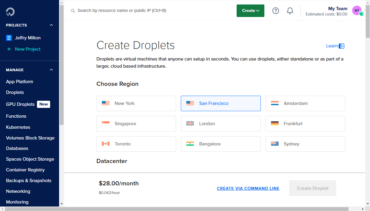 Create your droplet in DigitalOcean