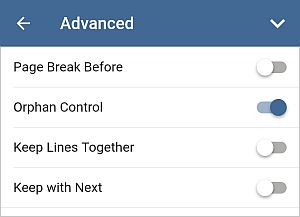 Paragraph Advanced settings