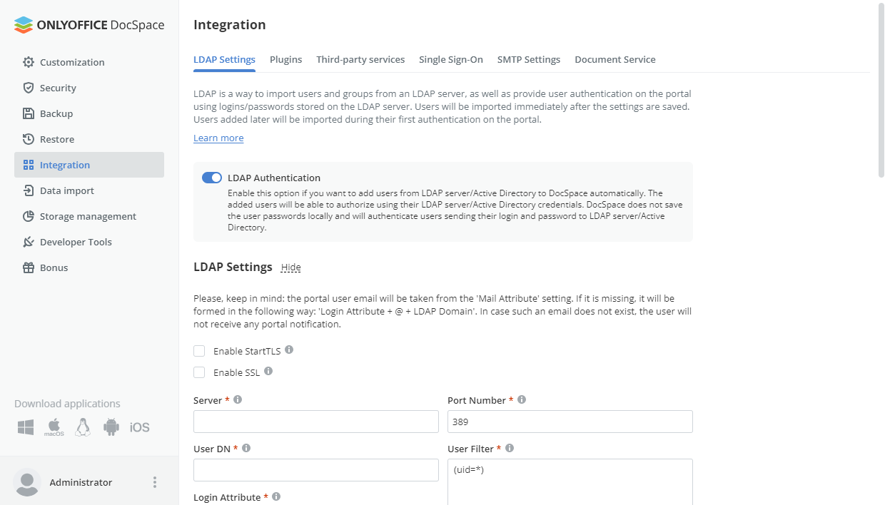 LDAP settings - users